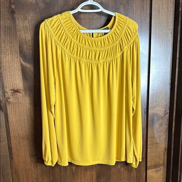 Ann Taylor Factory Yellow Ruched long sleeve Blouse Soze XL Womens work business - Picture 2 of 6